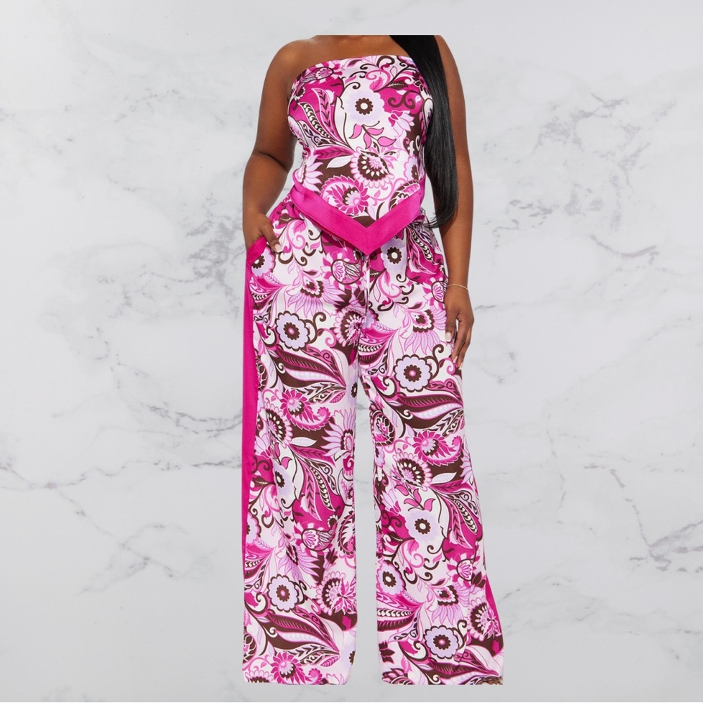 Fashion Nova Pink and White Floral Jumpsuit